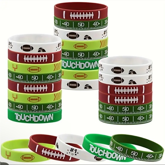 10 Football Silicone Stretch Bracelets Superbowl Party Tailgate NFL Season - Picture 2 of 5